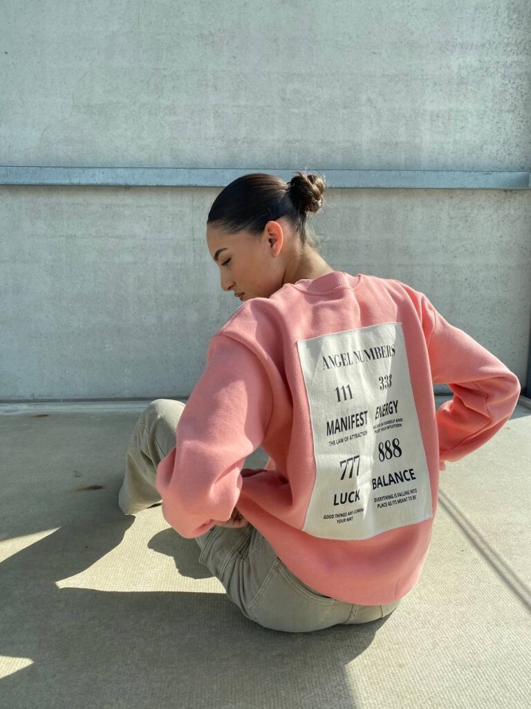 VINTAGE ANGEL NUMBERS SWEATER – SALMON