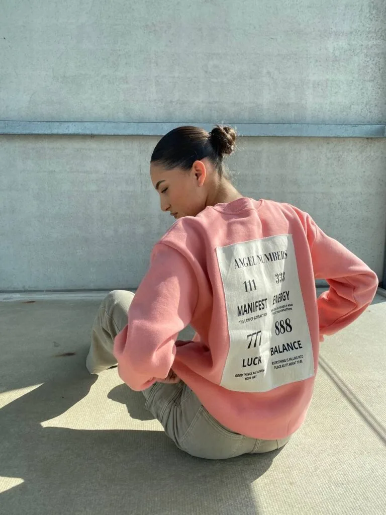 VINTAGE ANGEL NUMBERS SWEATER – SALMON