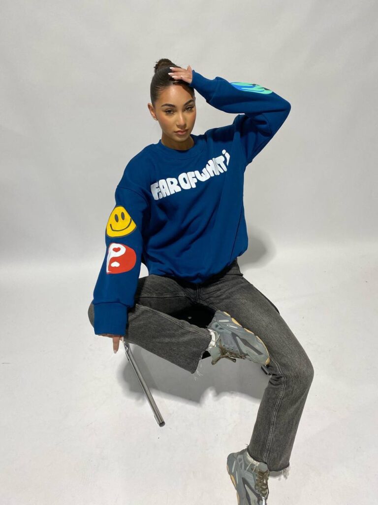 FEAR OF WHAT SWEATER – BLUE – PUFF PRINT