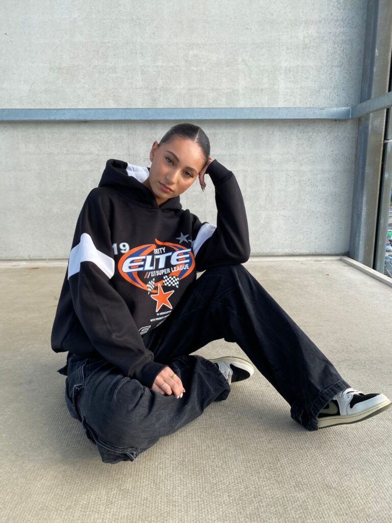 ELITE SUPER LEAGE HOODIE – BLACK WITH ORANGE PRINT – 420 GSM – MOTORSPORT AW23