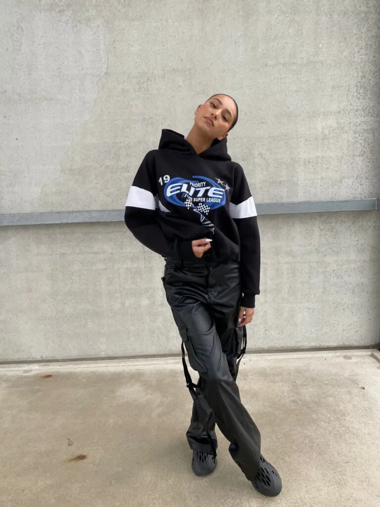 ELITE SUPER LEAGE HOODIE – BLACK WITH BLUE PRINT – 420 GSM – MOTORSPORT  AW23