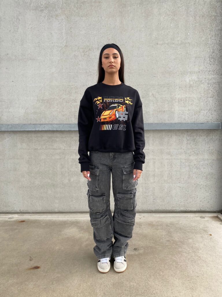 TURBO MOTORS SWEATER – BLACK WITH ORANGE PRINT – 420 GSM – MOTORSPORT AW23