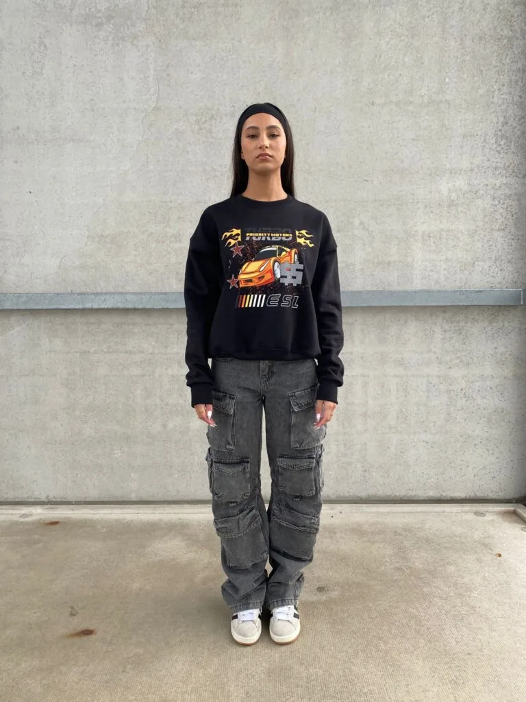 TURBO MOTORS SWEATER – BLACK WITH ORANGE PRINT – 420 GSM – MOTORSPORT AW23