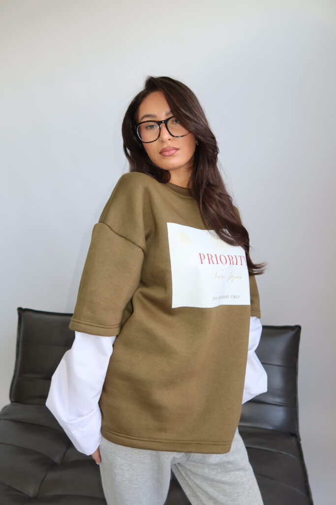 AW25 – TOKYO IN PRIORITY – SWEATER SHIRT WITH BLOUSE SLEEVES – KHAKI
