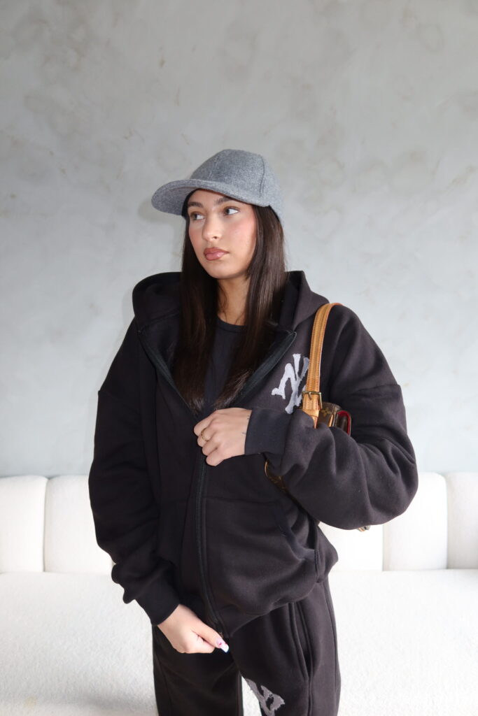 NY TRACKSUIT – DISTRESSED DENIM PATCHES – BLACK