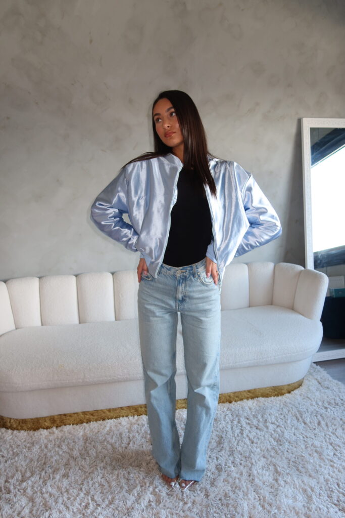 MASA METALLIC BOMBER JACKET – LIGHT BLUE