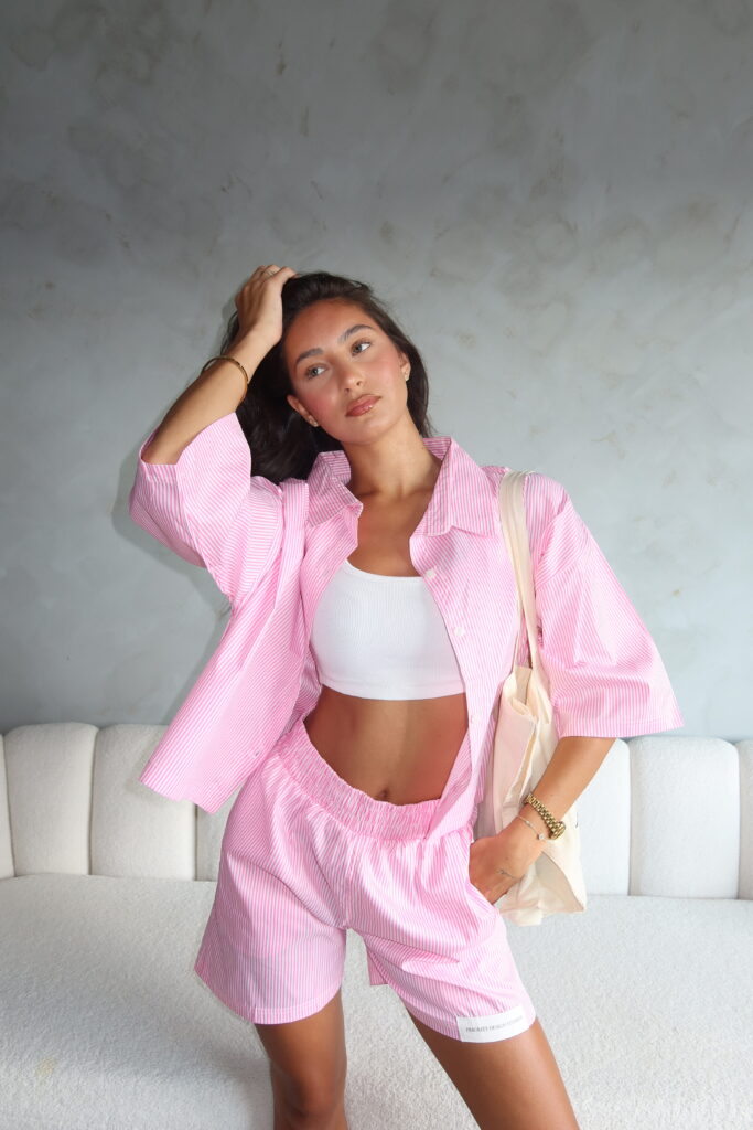 SIGNATURE BOXER SET – SHORTS WITH CROPPED BLOUSE – PINK