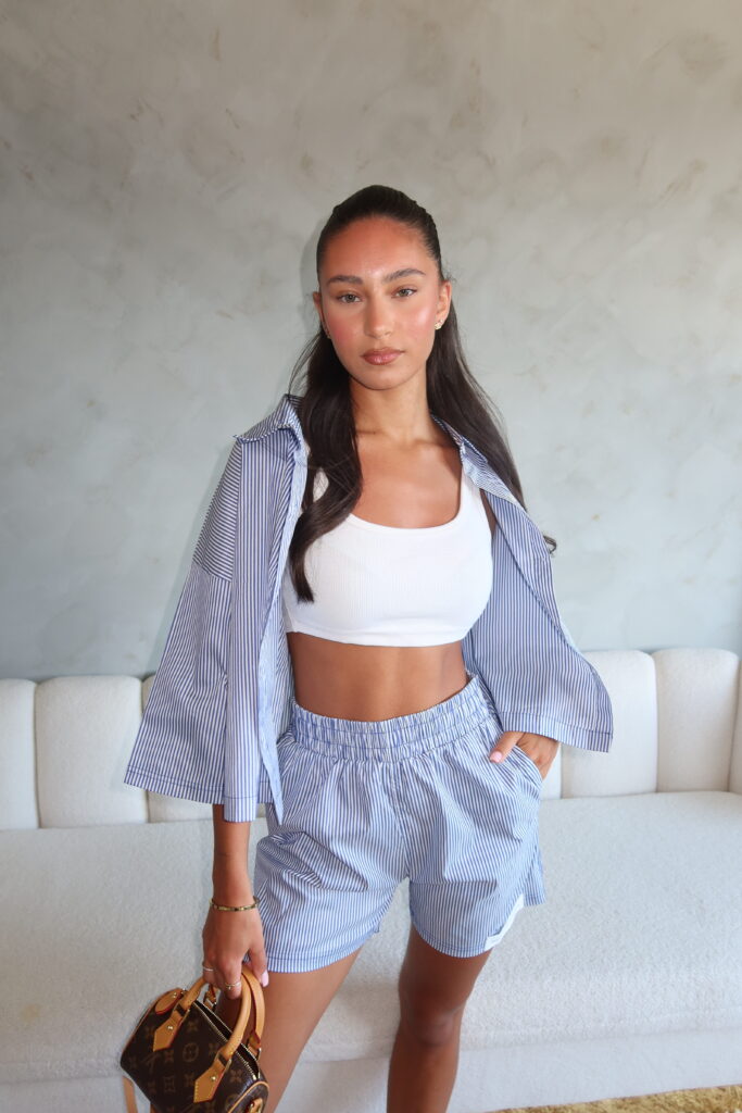 SIGNATURE BOXER SET – SHORTS WITH CROPPED BLOUSE – BLUE