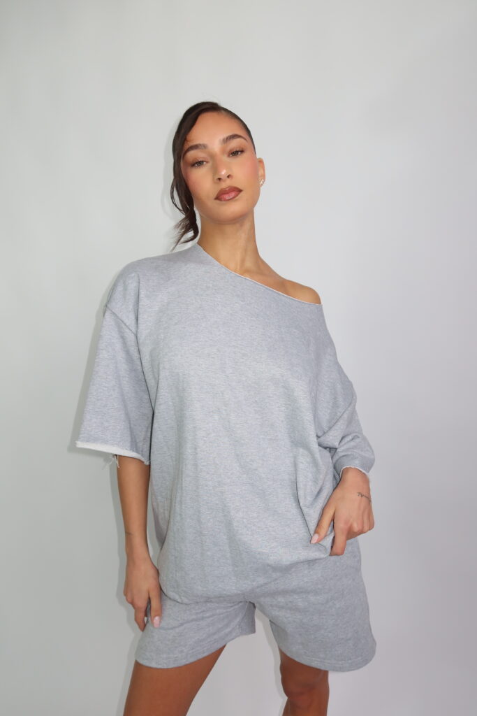 PASTEL OFF SHOULDER SET – GRIJS