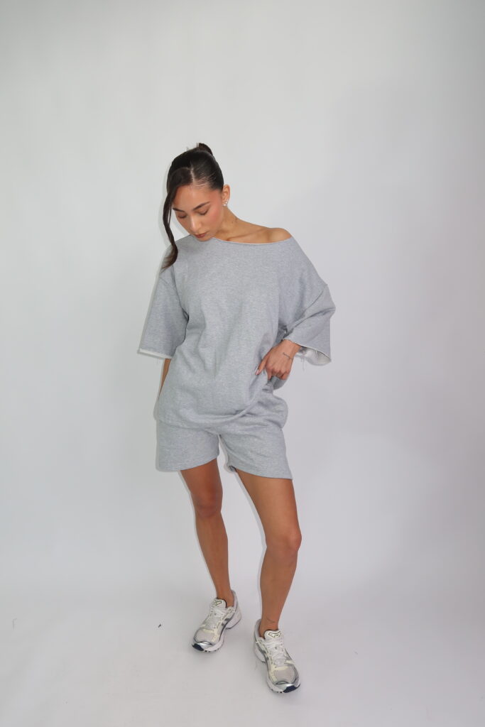 PASTEL OFF SHOULDER SET – GRIJS