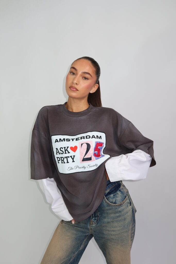 AW26 – ASK PRTY LONGSLEEVE MET BLOUSE MOUWEN – GEWASSEN GRIJS