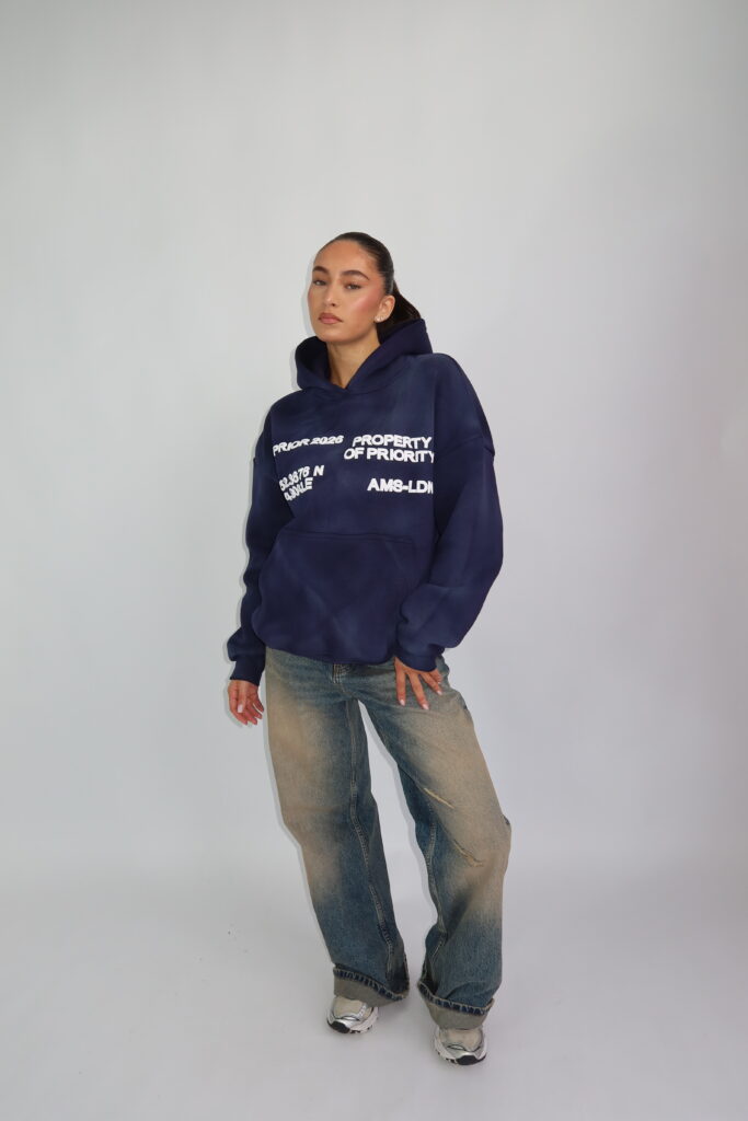 ‘AMS-LDN’ HOODIE – SUN FADED NAVY