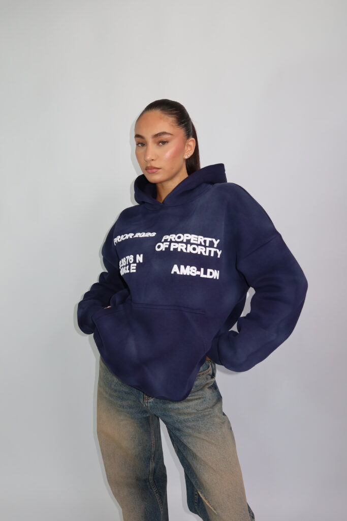 ‘AMS-LDN’ HOODIE – SUN FADED NAVY