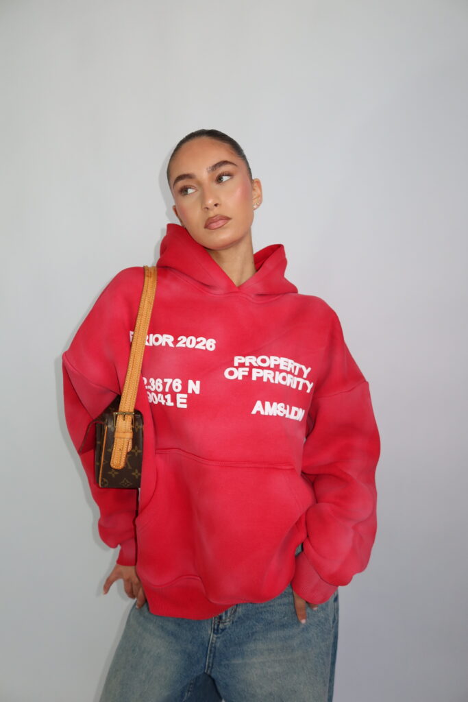 ‘AMS-LDN’ HOODIE – SUN FADED ROOD