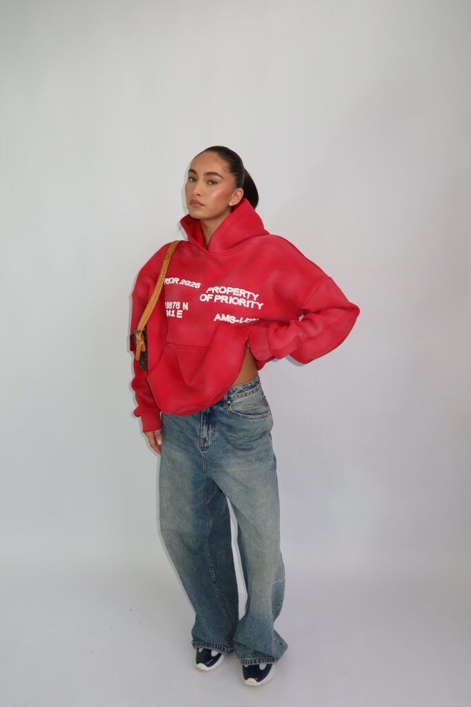 ‘AMS-LDN’ HOODIE – SUN FADED ROOD
