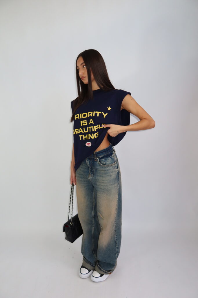 IS A BEAUTIFUL THING – CUT OFF SLEEVE – NAVY